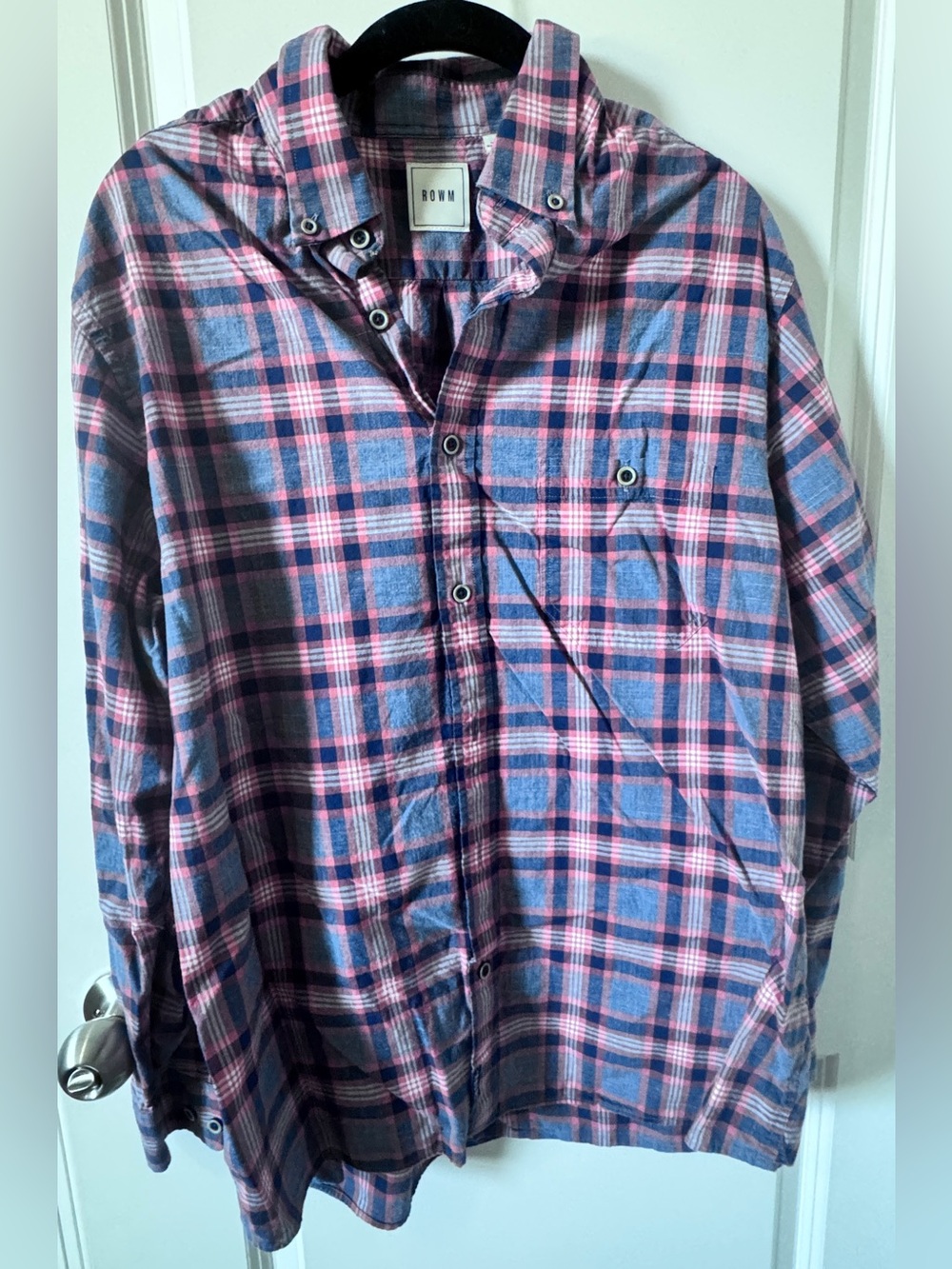 ROWM Pink and Blue Long Sleeve Plaid Button-Up Shirt-Large